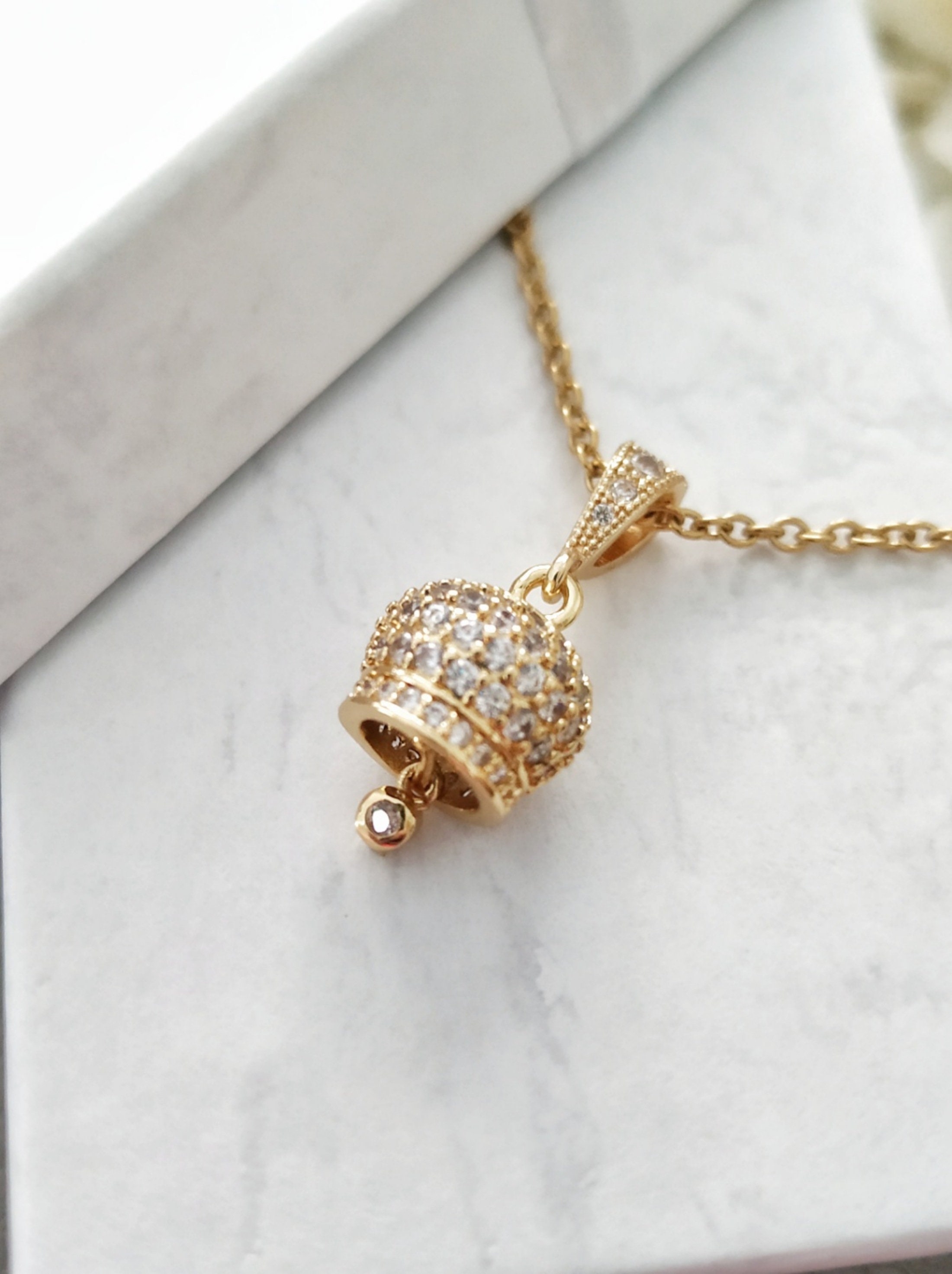 Lucky Bell Necklace, Bling Campanella Di Capri Pendant in Gold