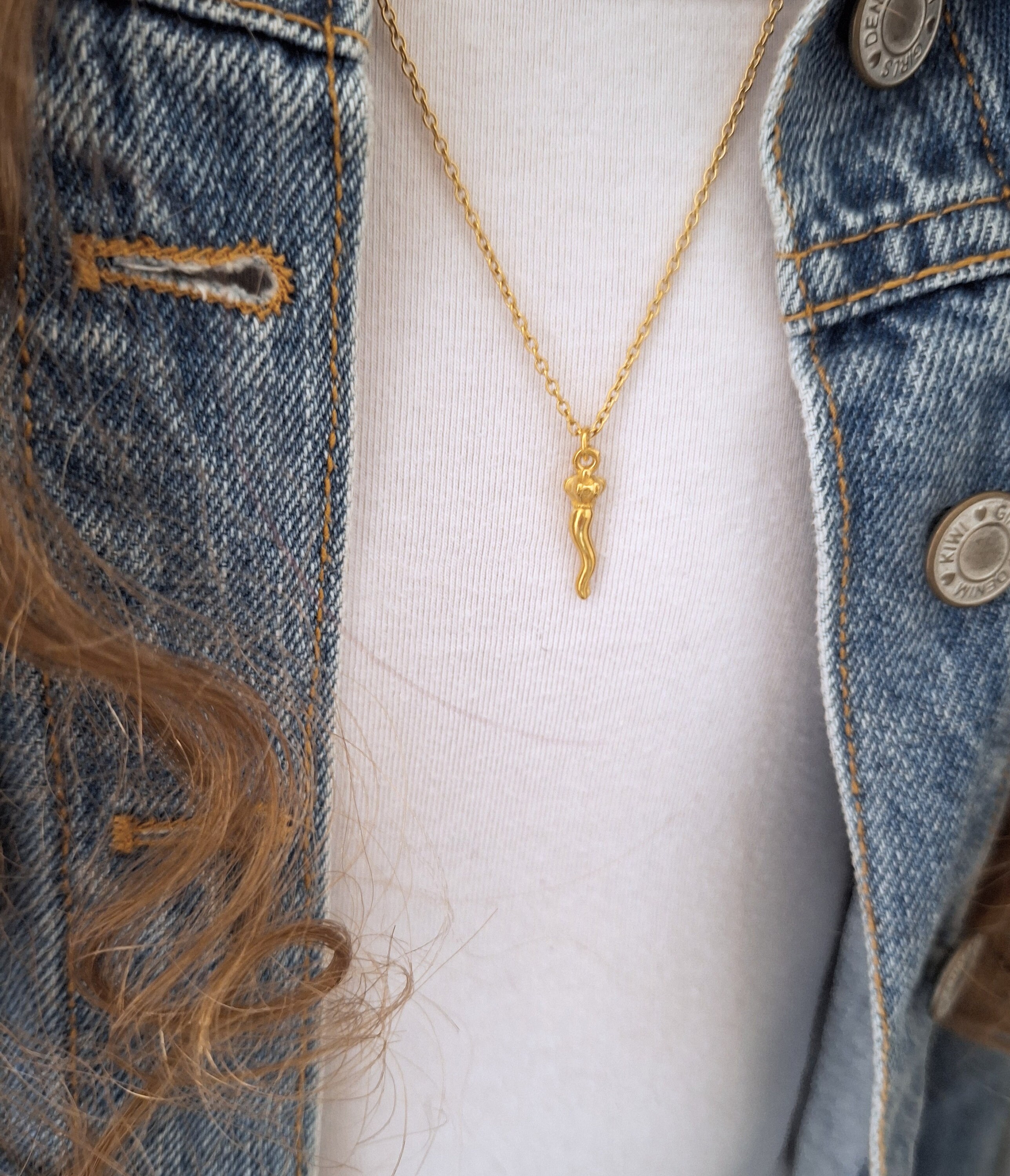 SMALL Cornetto Necklace, 18K Gold Steel Italian Pendant SMALL Cornetto Necklace, 18K Gold Steel Italian Pendant