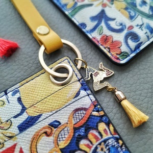 Majolica Motif Small Purse, Yellow Sicilian Credit Cards Holder, Sicily Souvenir