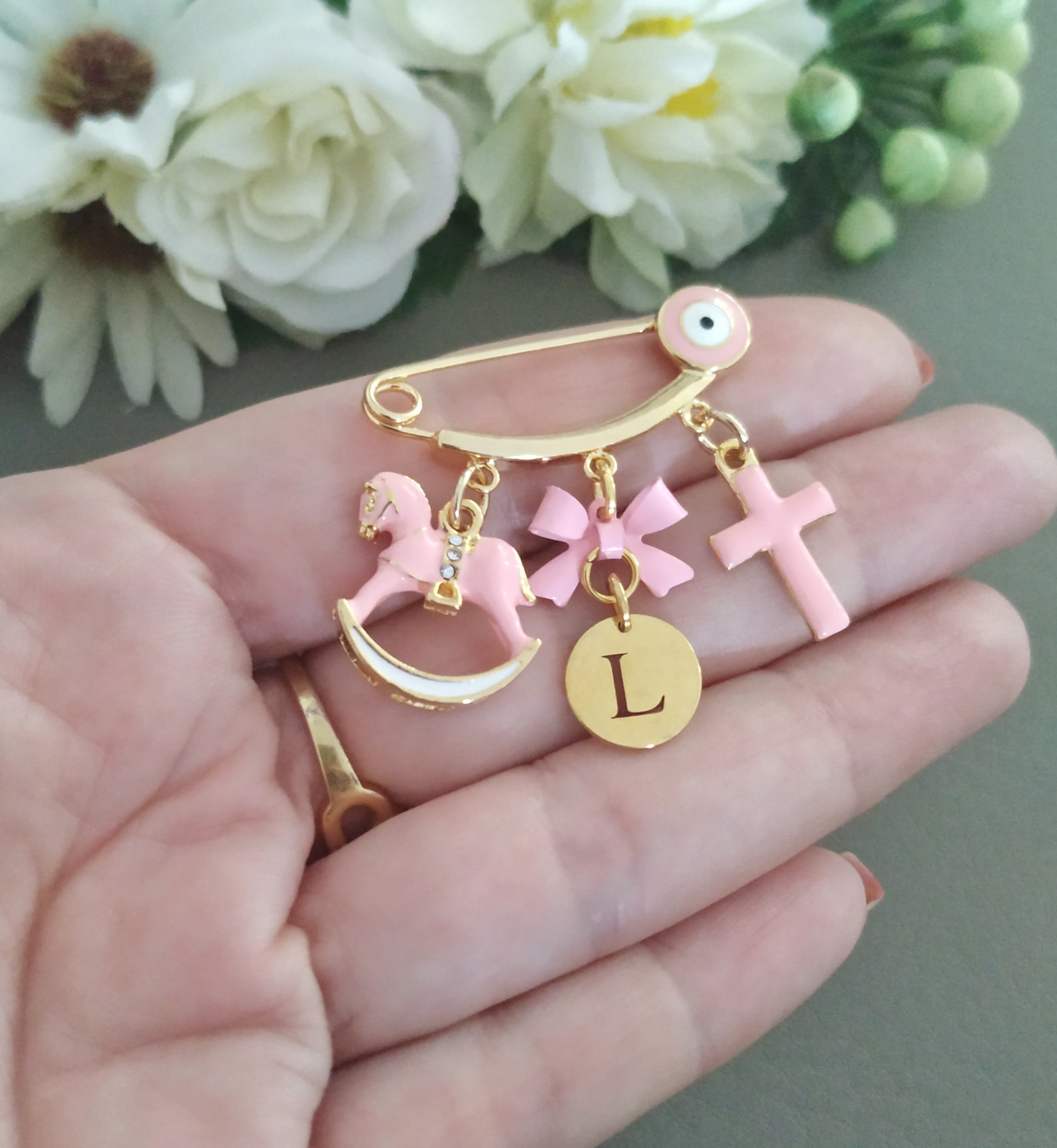 Personalized Baby Pin Gold Safety Pin Baby Boy Gift Cross Etsy