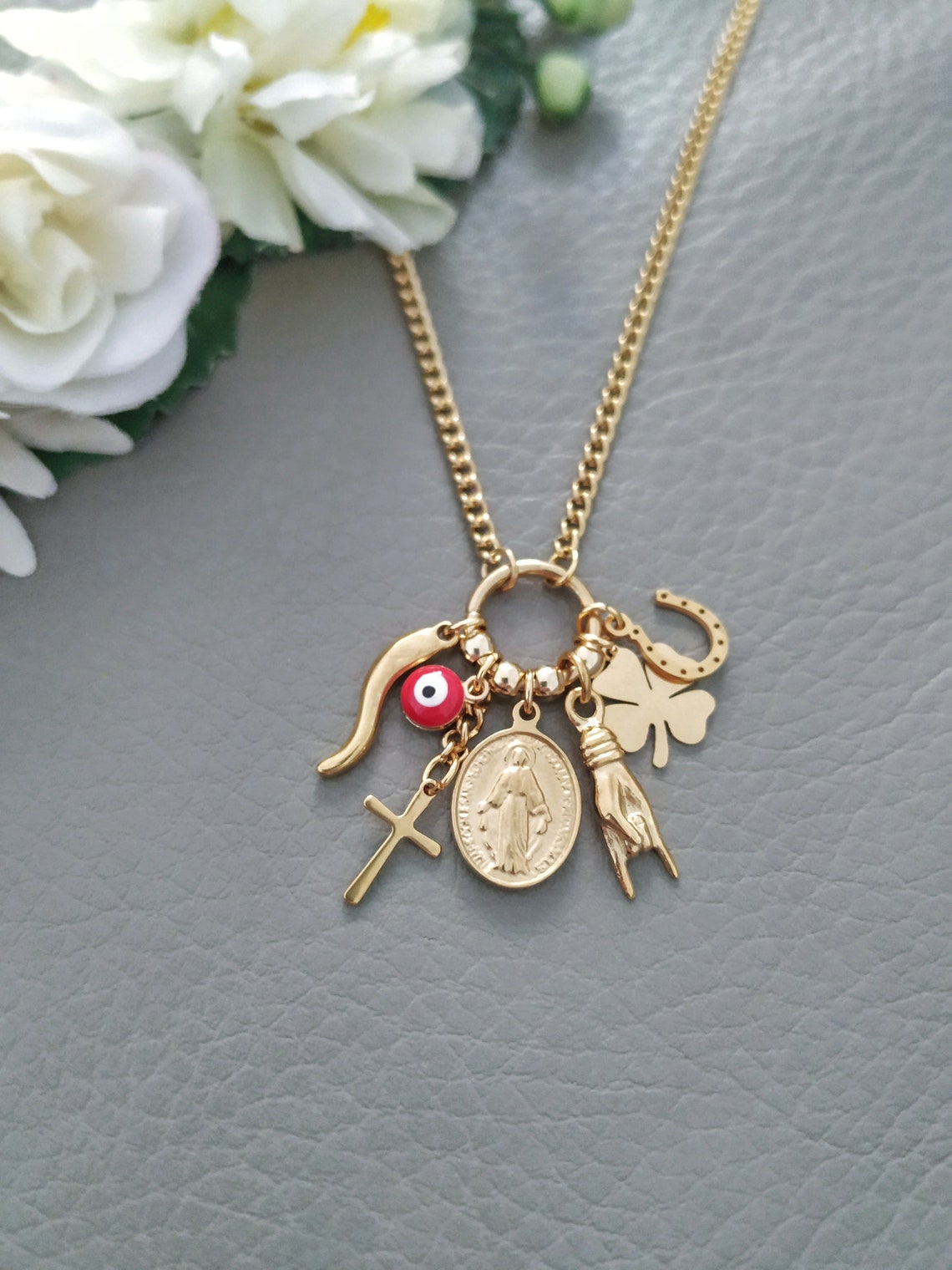 Italian Good Luck Necklace Mano Cornuto Cornicello Charms Etsy