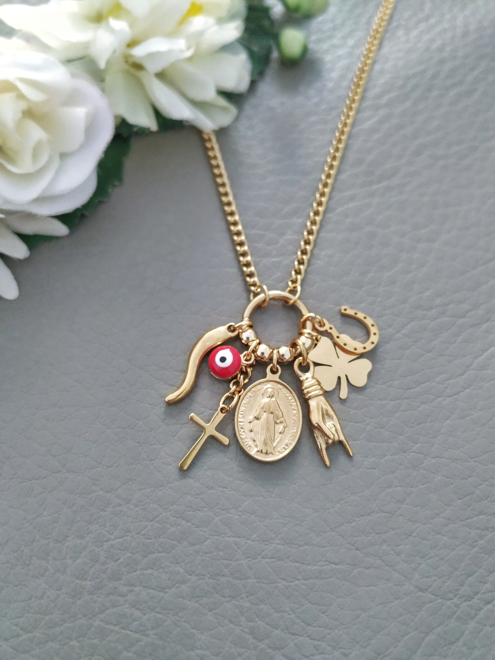 Italian Good Luck Necklace Mano Cornuto Cornicello Charms Etsy