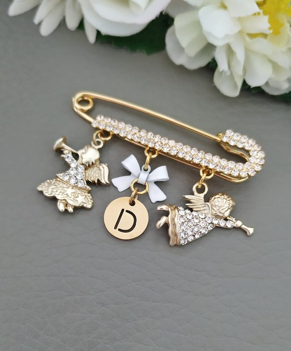 Baptism Gift Guardian Angel Pin Brooch Personalized Gold - Etsy