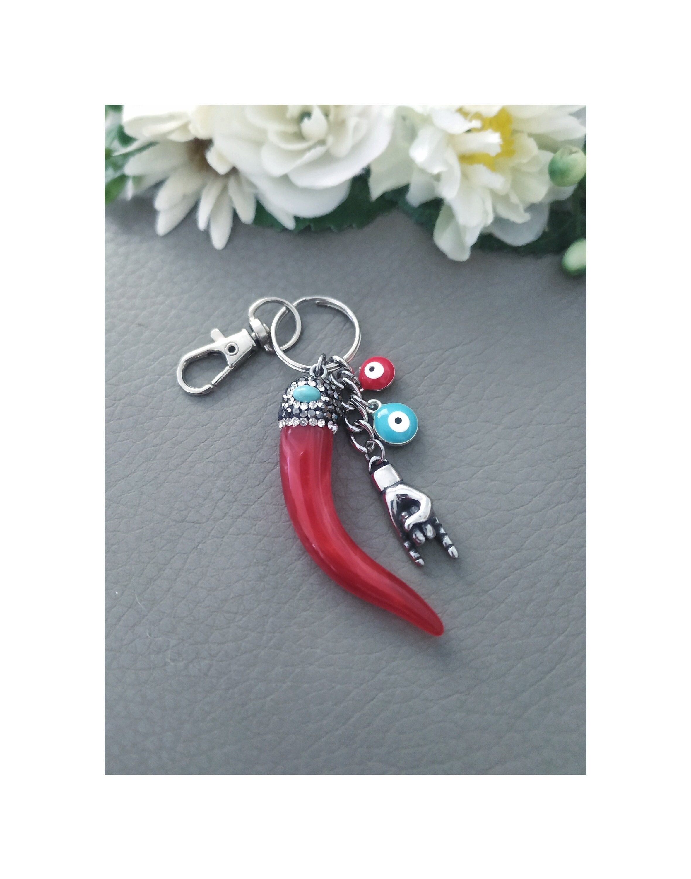 Large Italian Horn Keychain Maloik Hand Bag Charm Lucky - Etsy UK