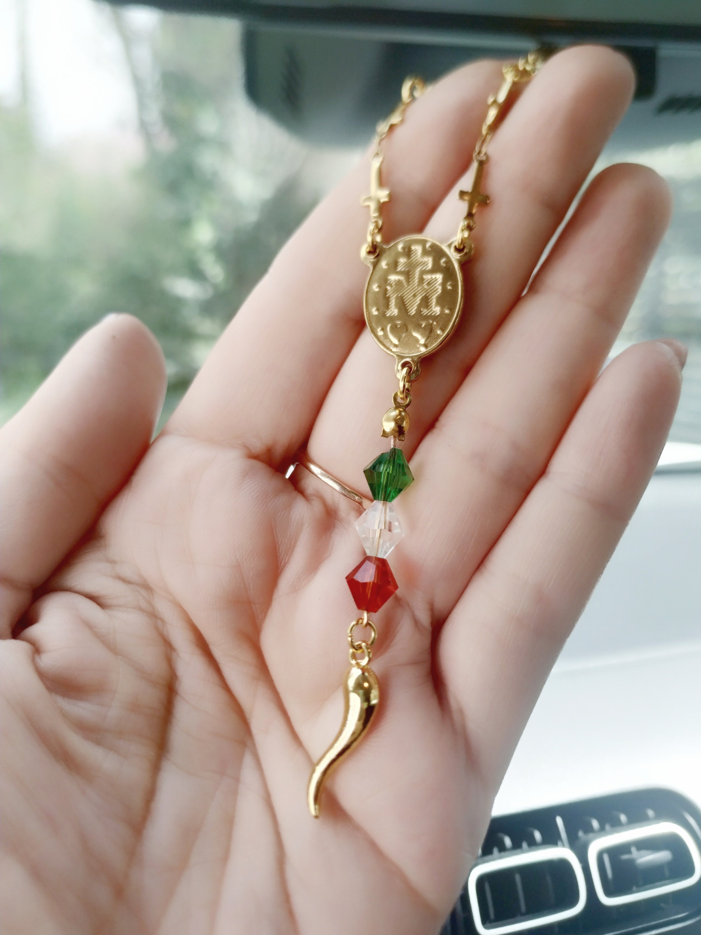 Italian Horn Car Rosary Virgin Mary Cross Charms Lucky Etsy