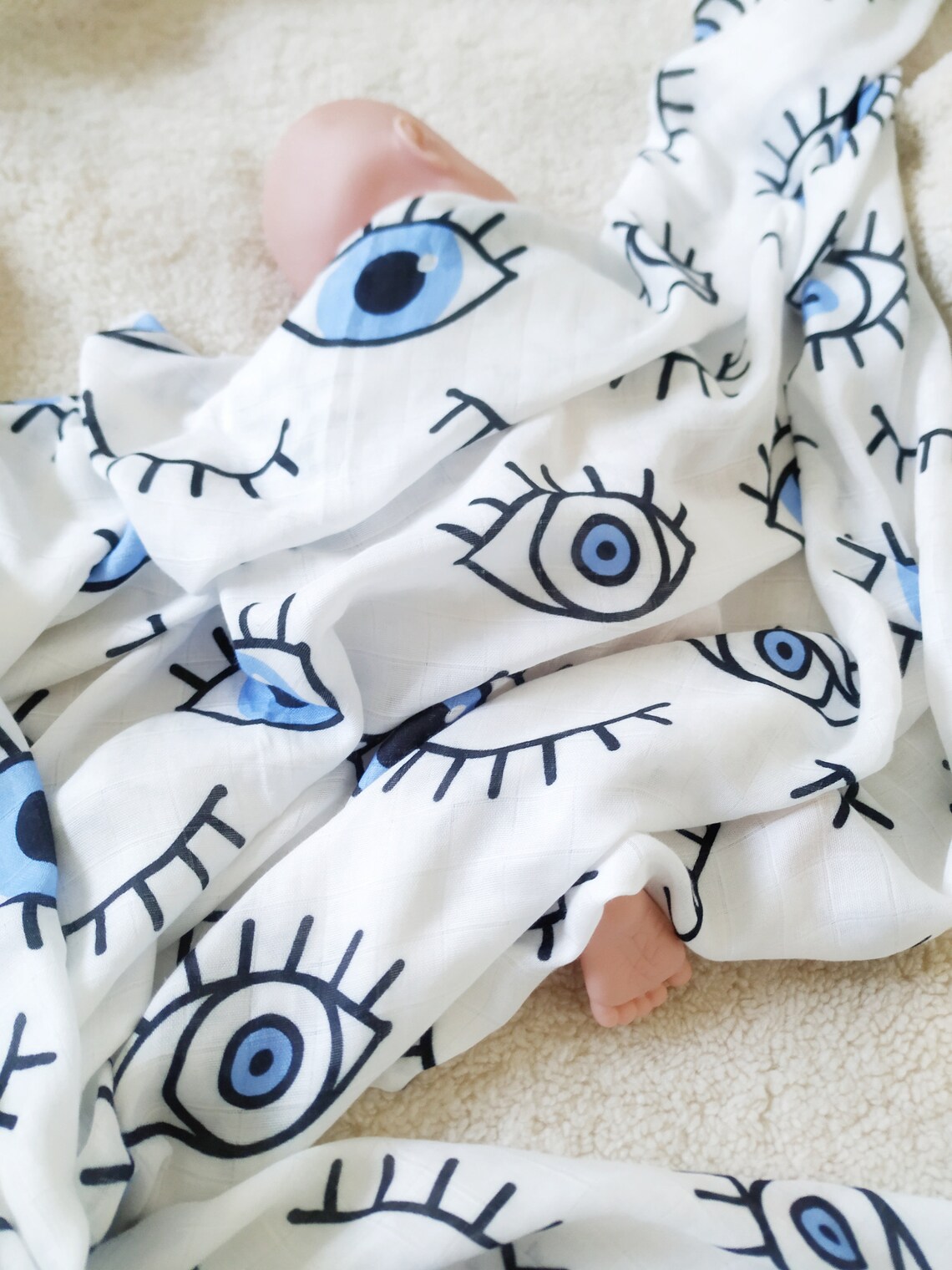 Evil Eye Swaddle Blanket Pink Blue Organic Bamboo Cotton Etsy