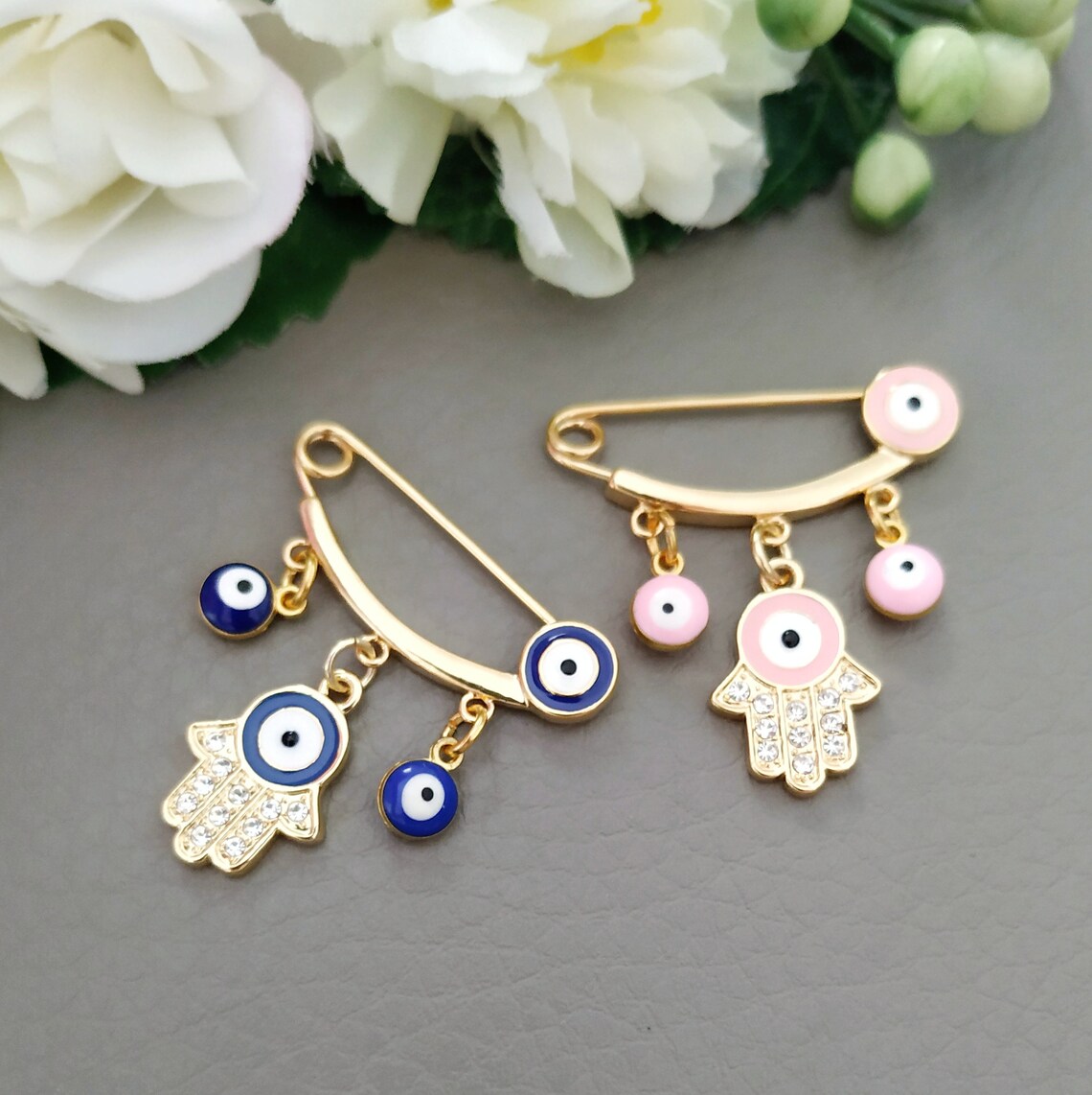 Gold Crystal Hamsa Baby Pin Brooch Small Safety Pin with Evil Etsy