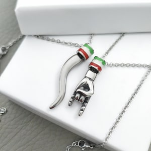Italian Jewelry for Man, 4 cm Large Cornicello and Mano Cornuto Pendants, Italy Gifts