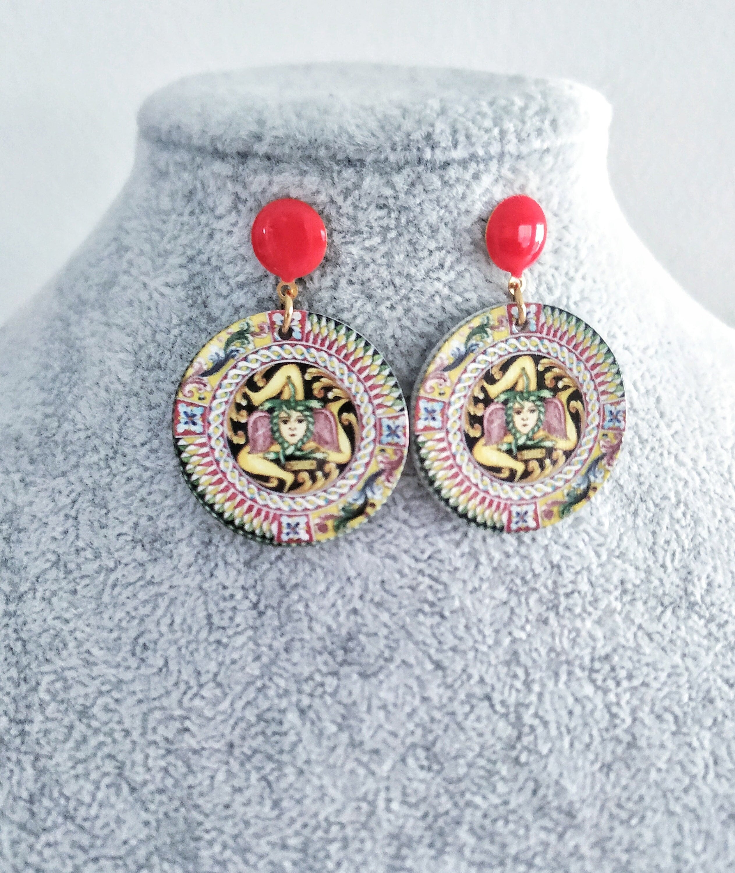 Sicilian Earrings, Vintage Trinacria Large, Traditional Jewelry, Italian Gifts