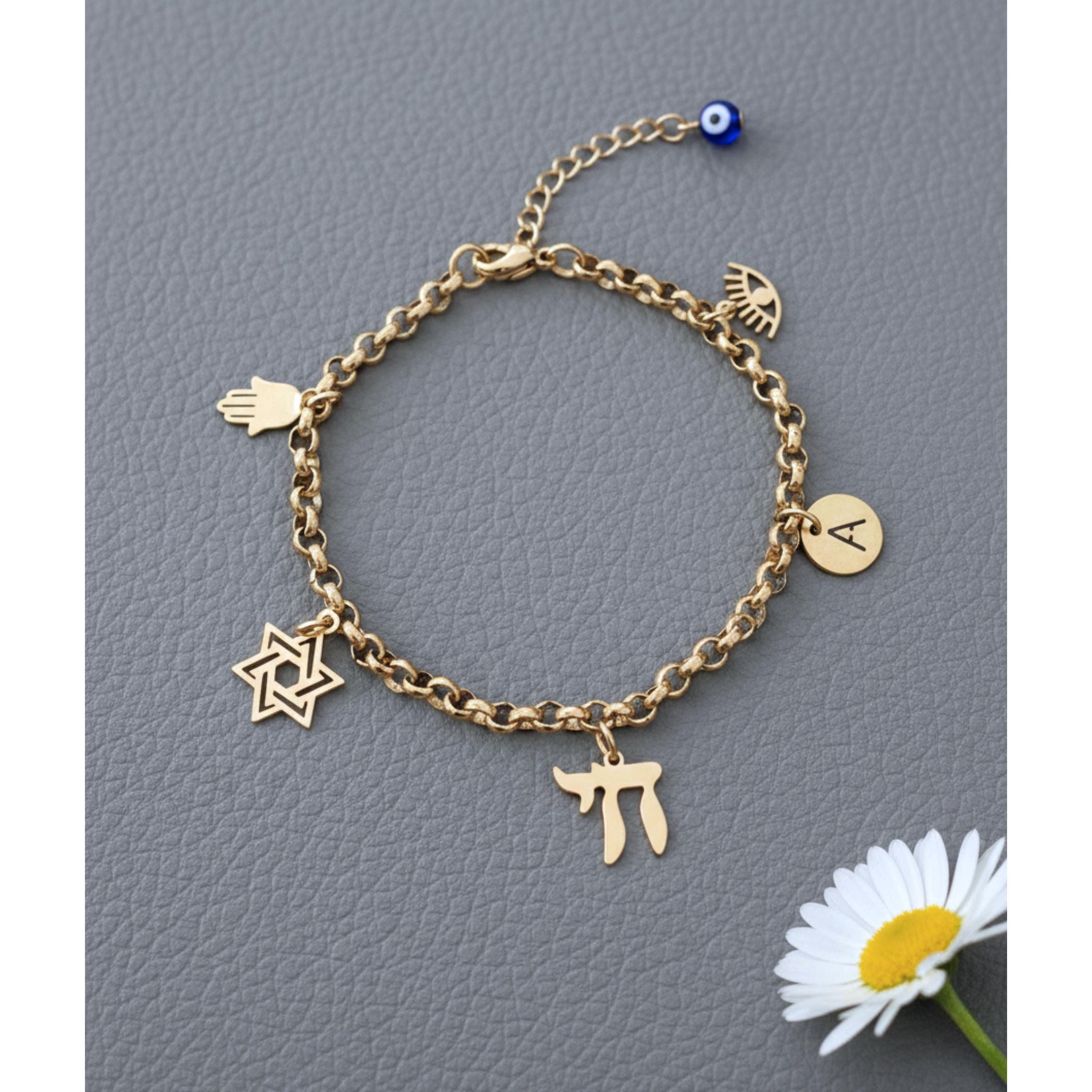 Stella di David : Braccialetto in Argento 925 e Caucciù - Bracciale con Simbolo Ebraico - Ebraismo - Israele
