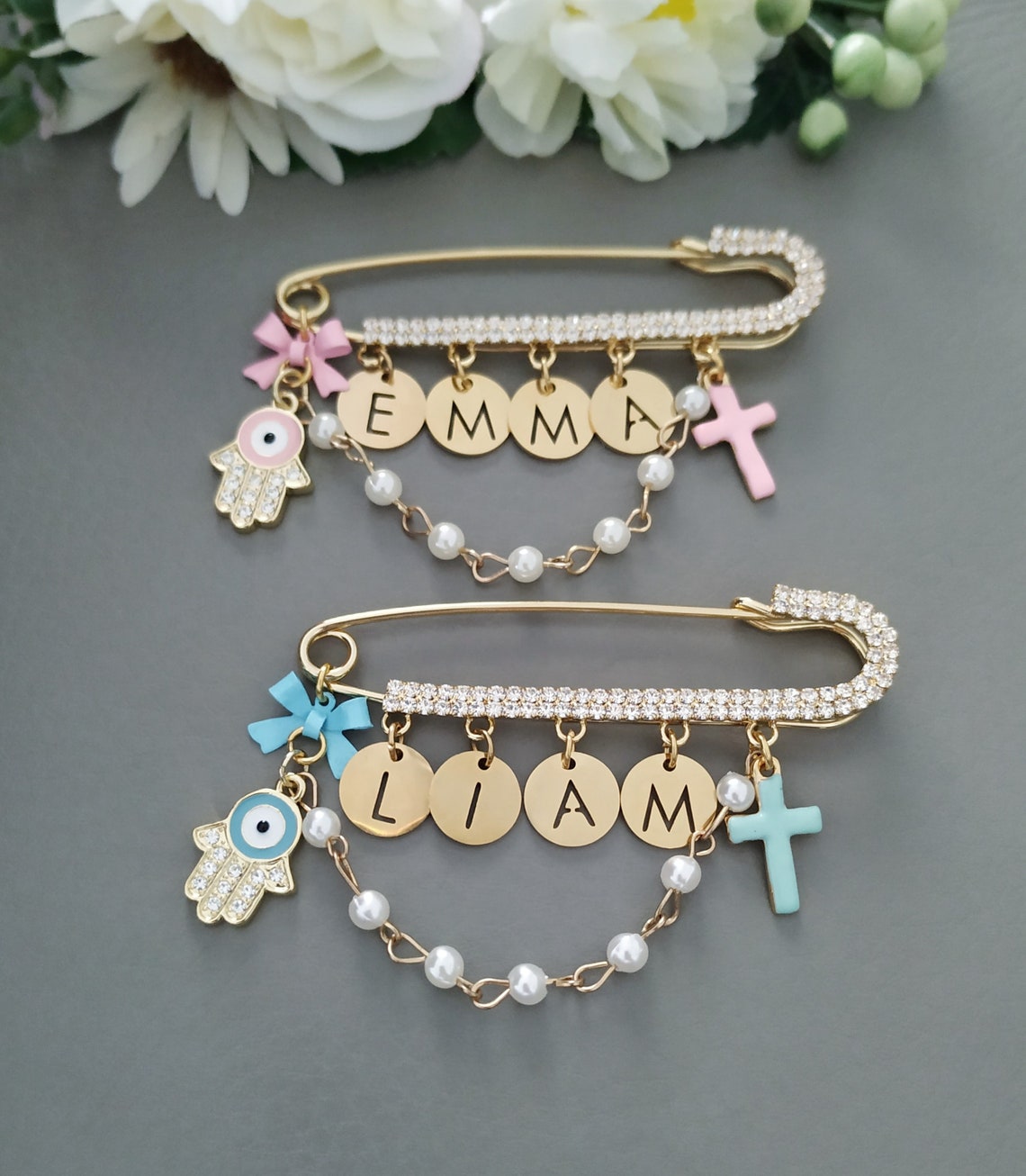 Personalized Baby Pin Baby Boy Custom Made Name Brooch Hamsa - Etsy
