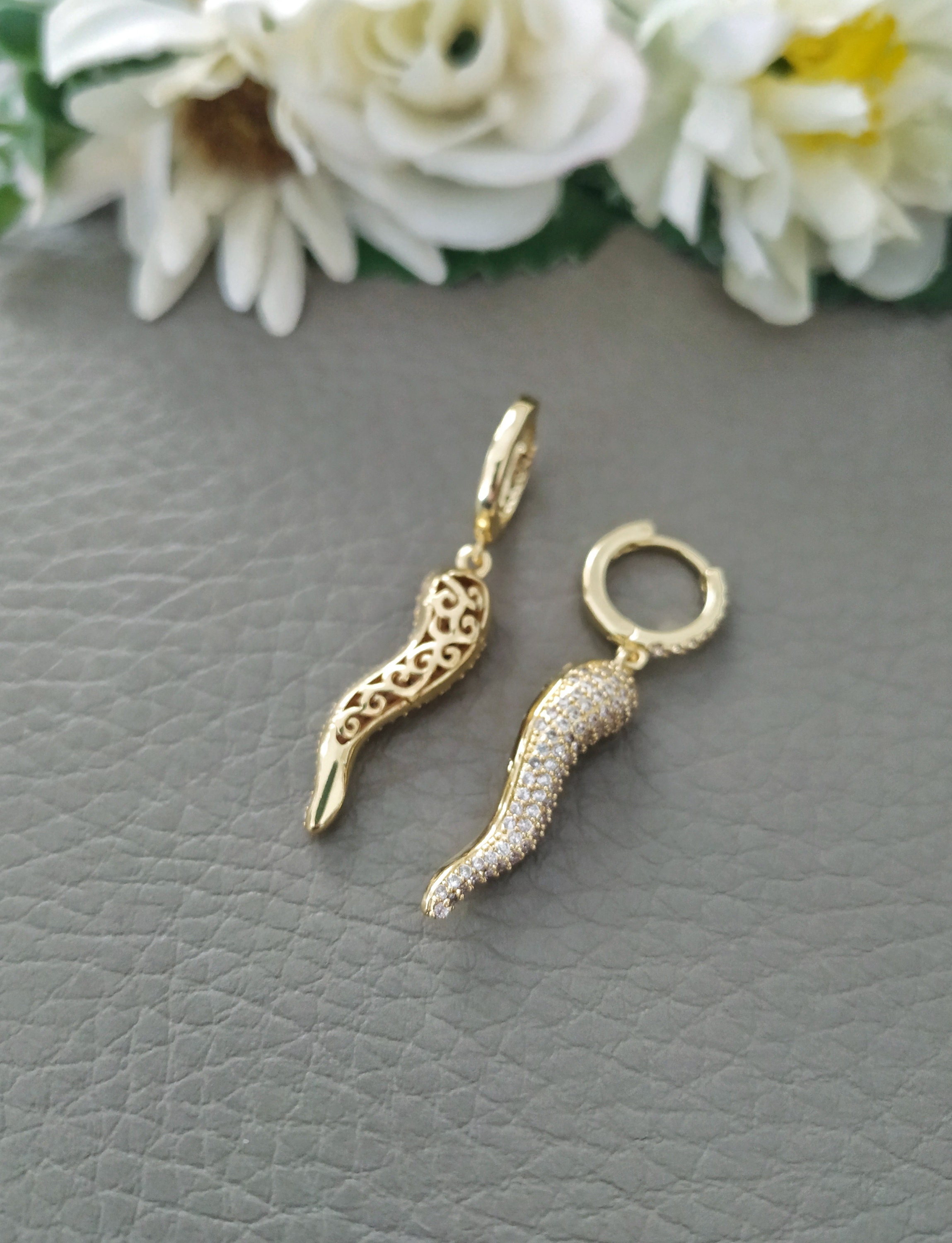 Sparkling Italian Horn Earrings Hoops Gold or Silver Etsy