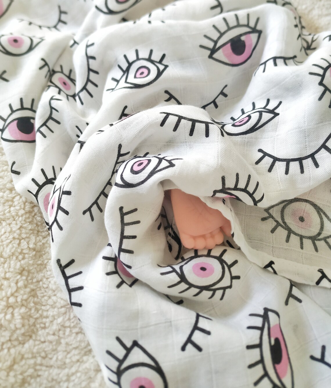 Evil Eye Swaddle Blanket Pink Blue Organic Bamboo Cotton Etsy
