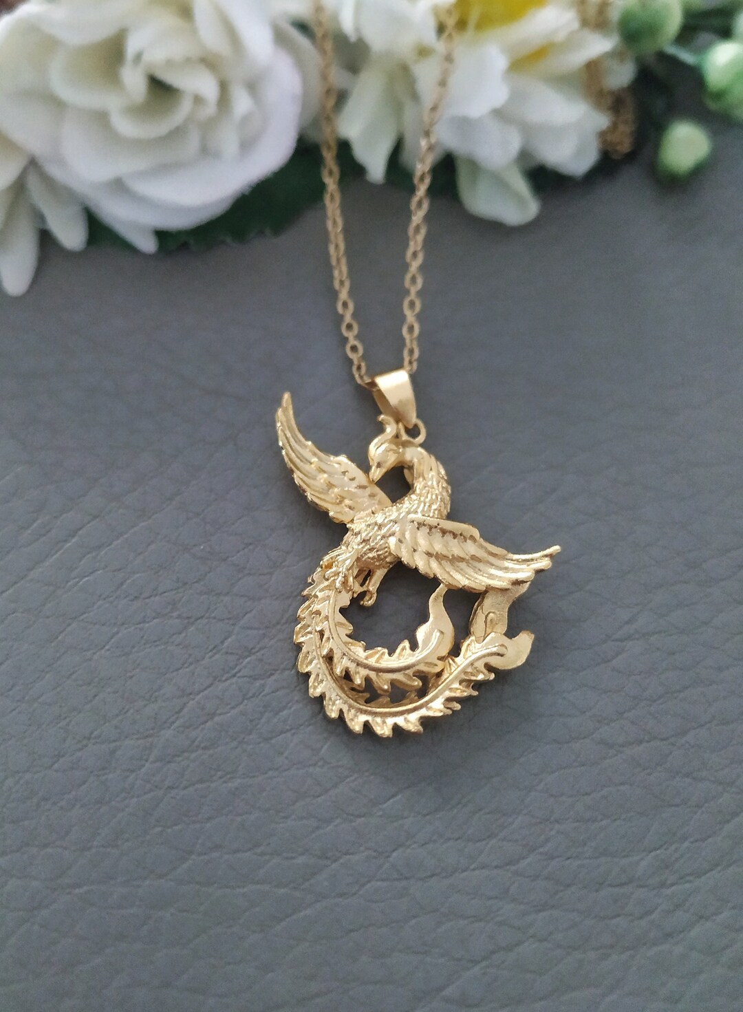 Fire Bird Necklace, 18 K Gold Filled Phoenix Sculptured