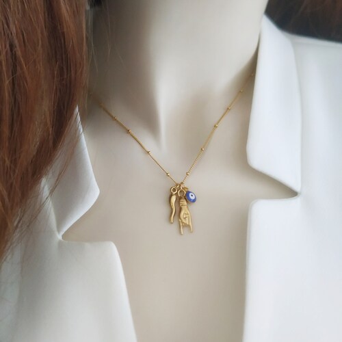 Italian Good Luck Necklace Mano Cornuto Cornicello Charms Etsy