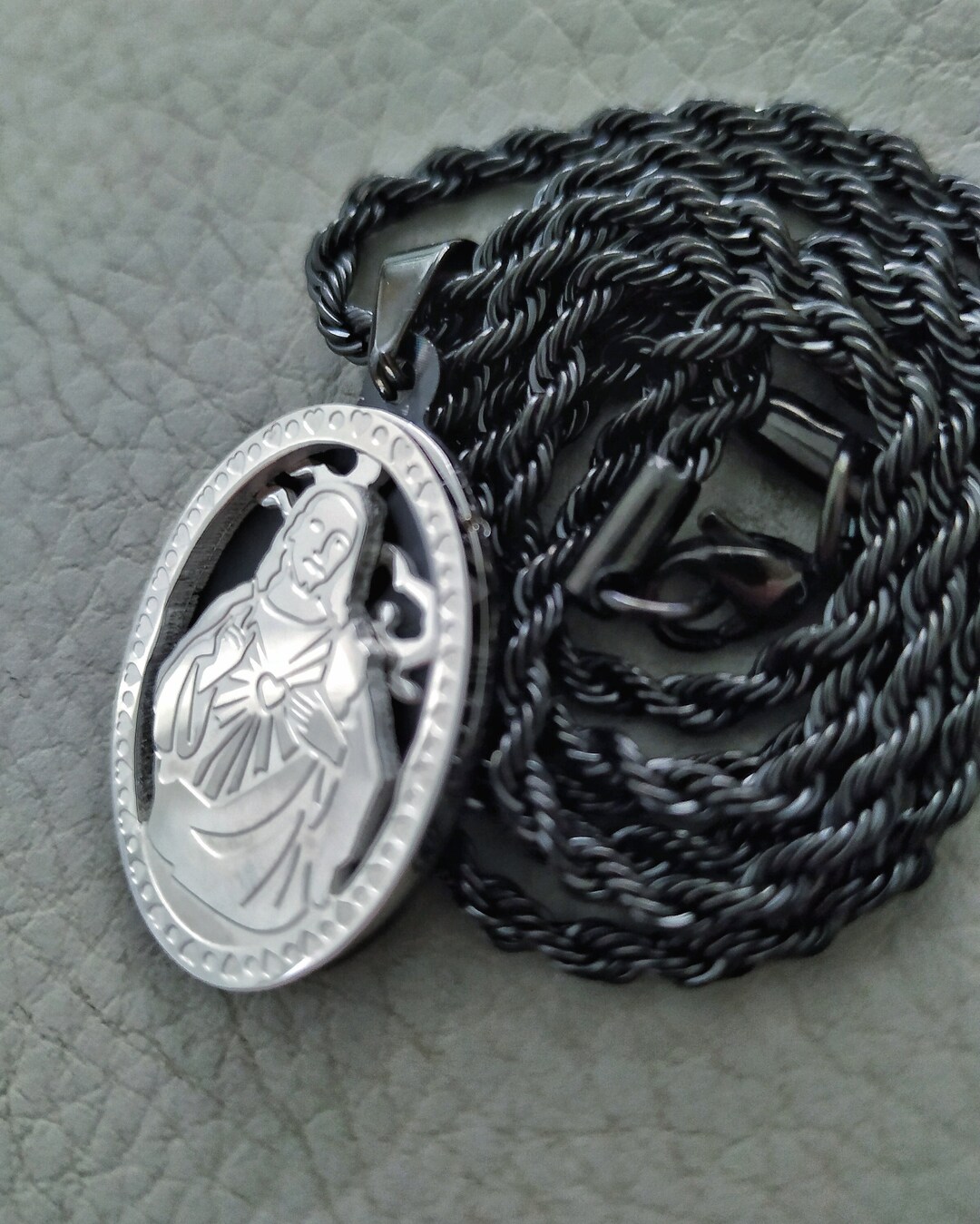 Sacred Heart of Jesus, Men Rope Chain Necklace, Catholic Blessed ...