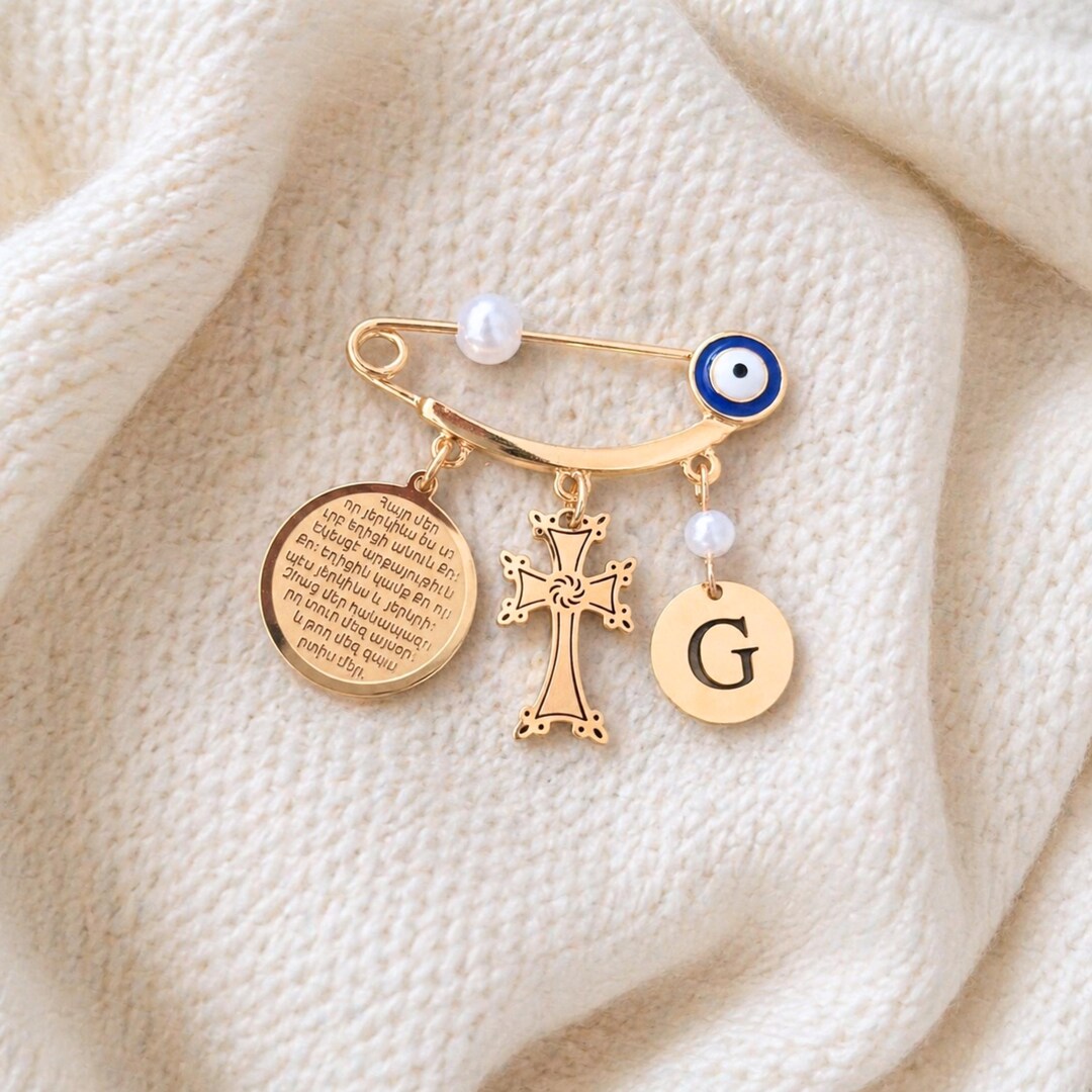 Personalized Armenian Baptism Pin Brooch, Khachkar Cross Christening ...