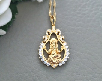 Gold Ganesha Necklace, Fine Hindu Jewelry, Ganesha Gold Pendant, Personalized Ganesha Necklace with Initial
