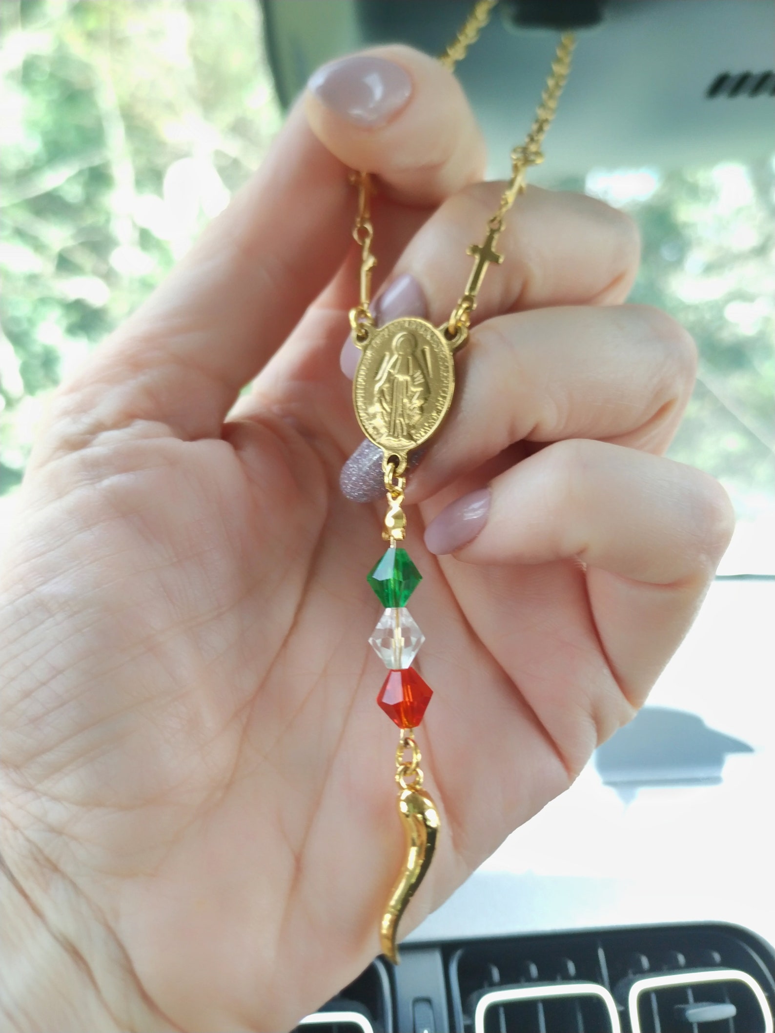 Italian Horn Car Rosary Virgin Mary Cross Charms Lucky Etsy