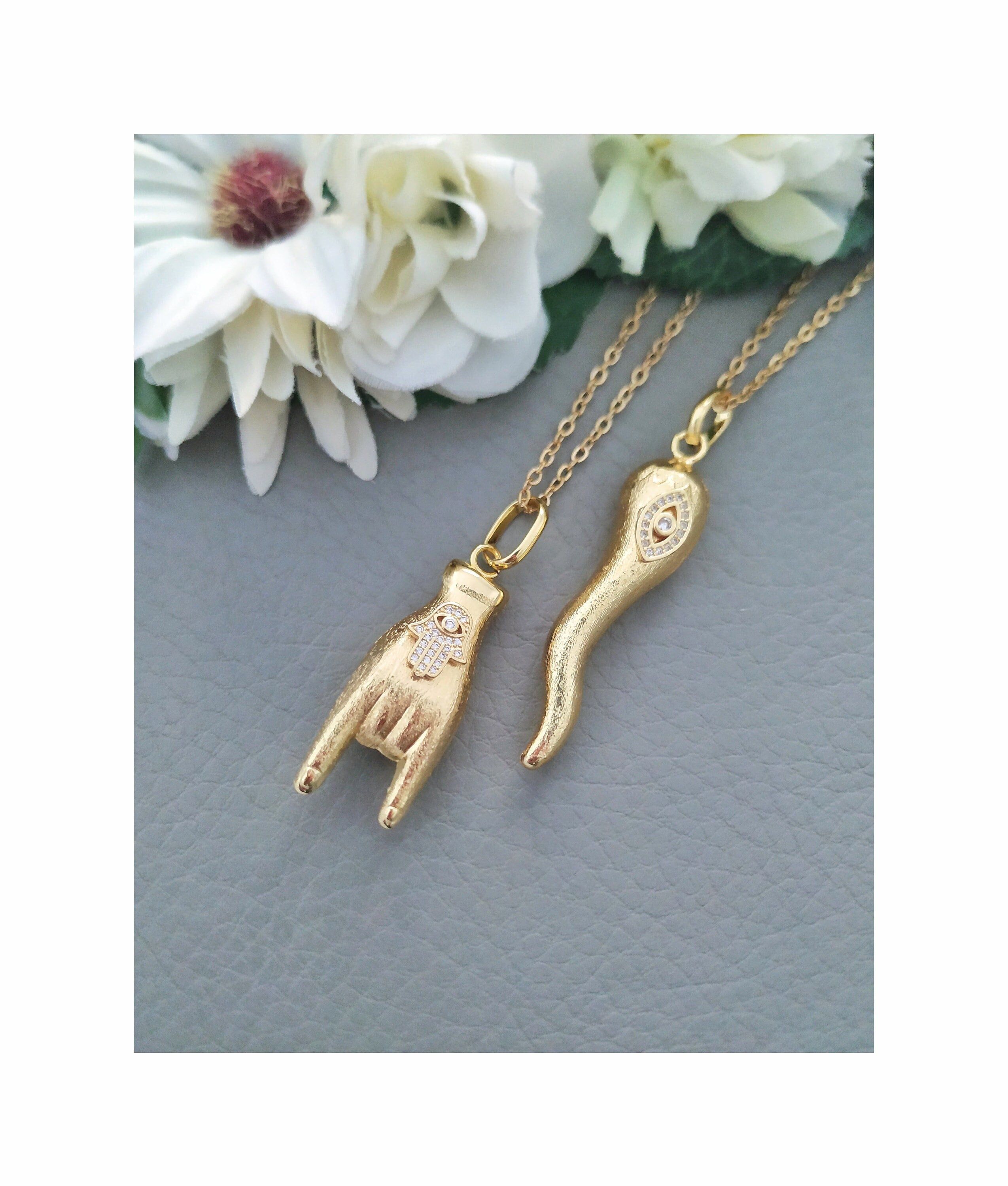 Malocchio Italian Horn Necklace Large Sized Hand Mano Cornuto Cornetto Pendants 14k Gold Filled Protection Amulet Men Italy Gift Etsy