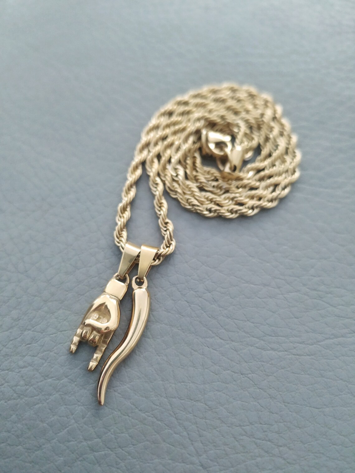 Italian Horn Necklace Men Gold Hand Charm Mano Cornuto Etsy