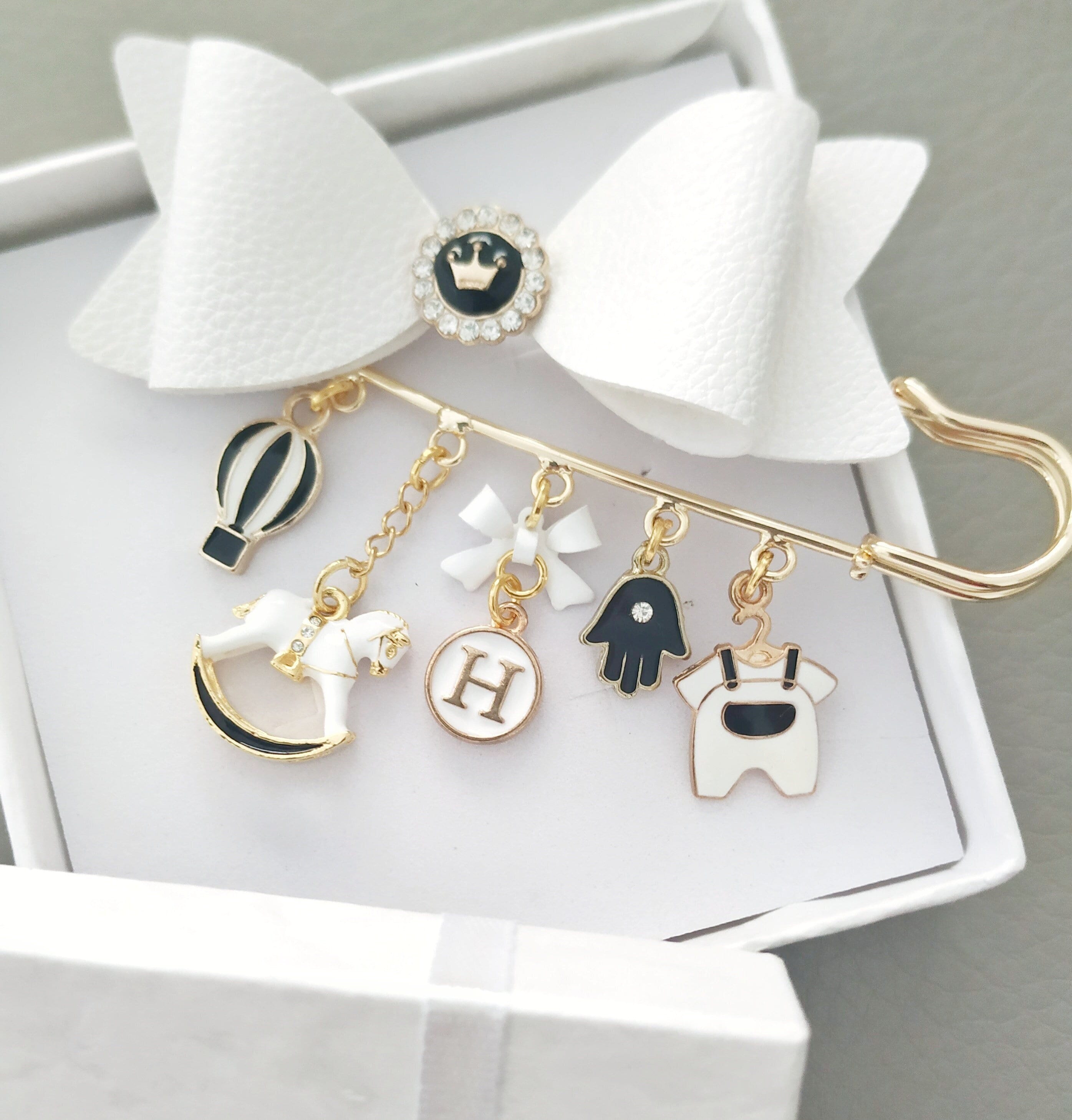 Safety pin sale brooch with charms