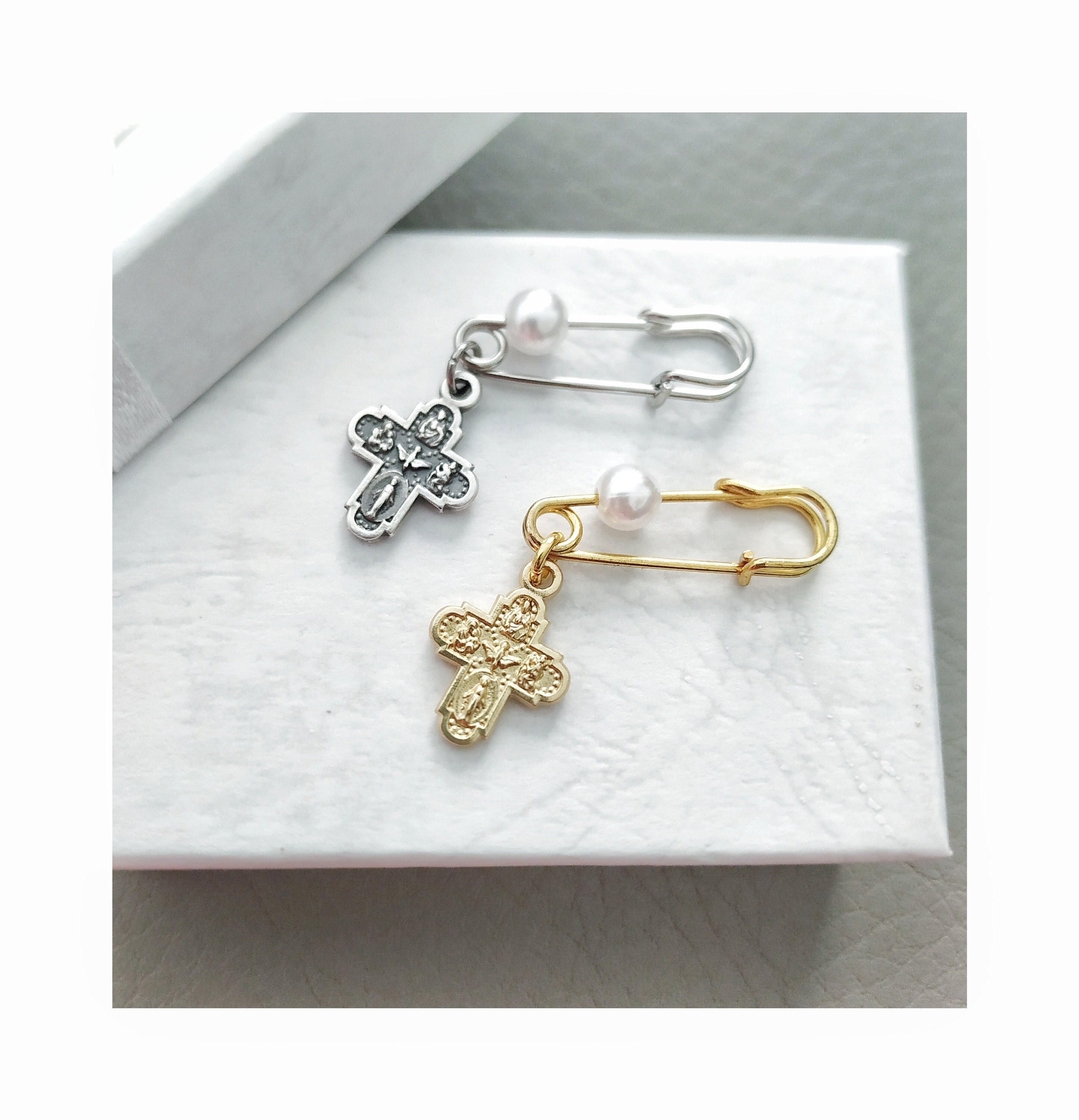 Four Way Cross Medal Baptism Pin, Baby Heirloom Keepsake - Etsy