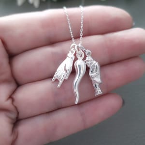 925 Italian Horn Necklace, Cornicello, Hunchback Gobbo, Mano Cornuto Hand Pendants, Protection Amulet, Italy Gifts Women Mens