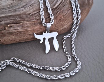 Titanium Hebrew Chai Necklace, Men’s Jewish Life Symbol Pendant