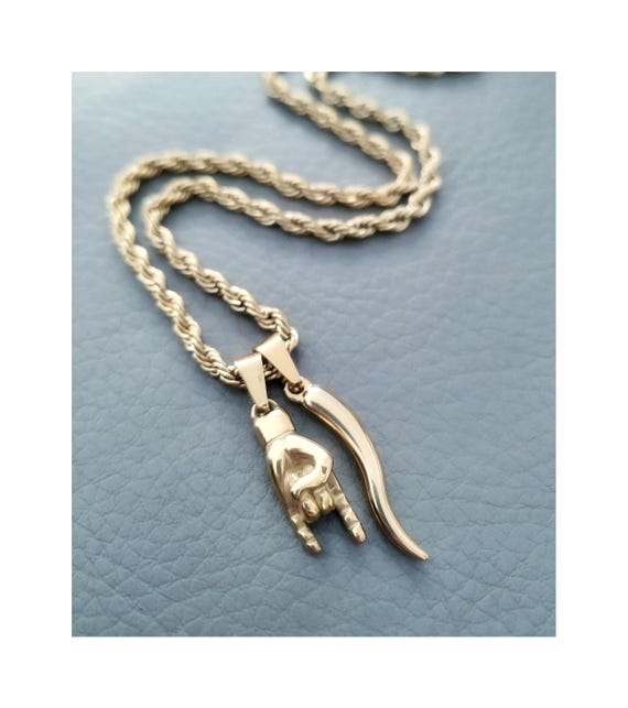 Italian Charm Necklace, Cornicello Lucky Horn, Maloik Hand Men