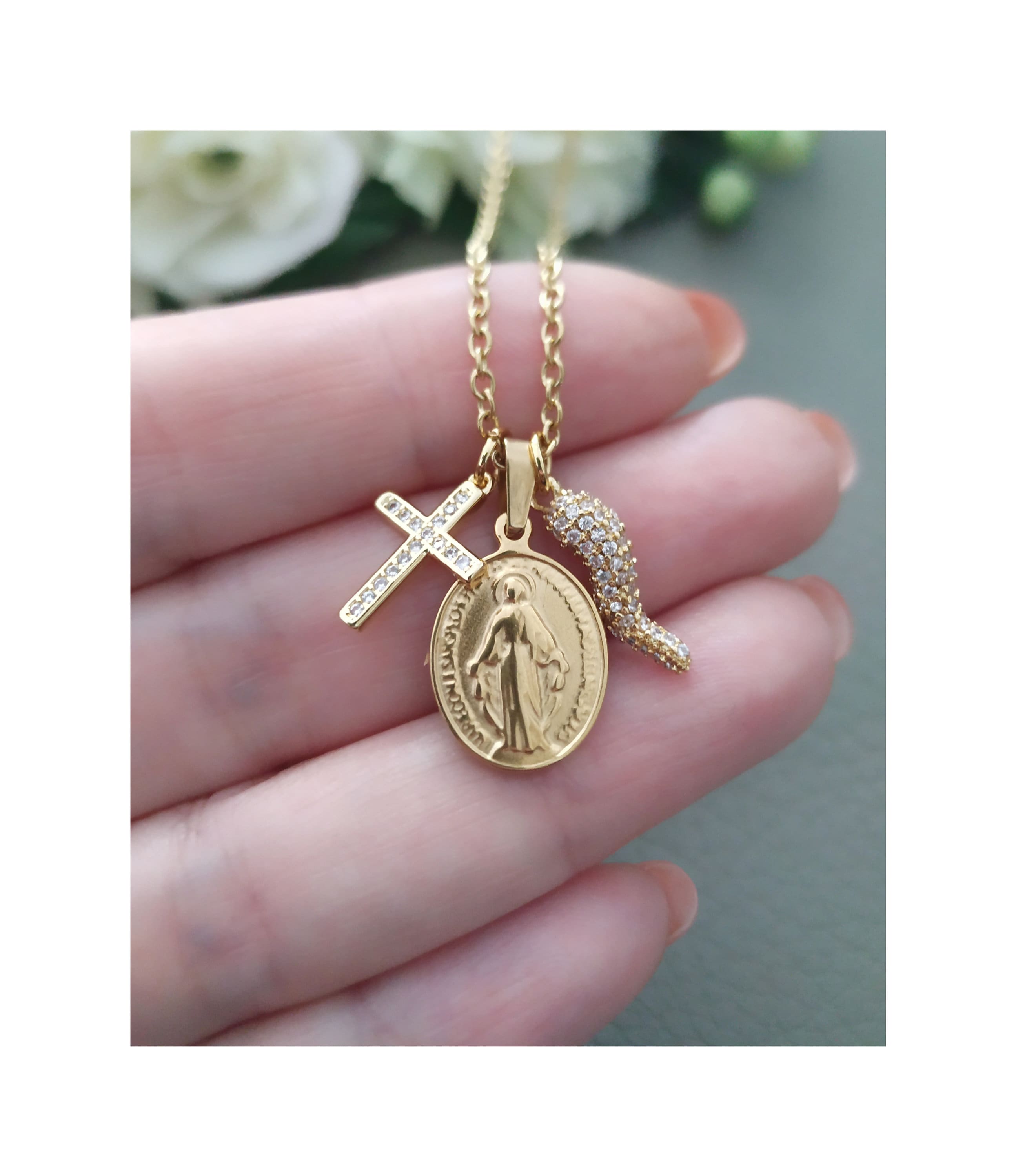 【loro】corno necklace gold 18K Horn Cornicello Pendant, Solid Gold Chili Pendant, Good