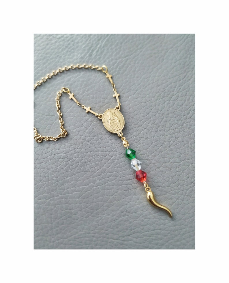 Italian Horn Car Rosary Virgin Mary Cross Charms Lucky Etsy