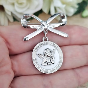 Schutzengel Brosche, Schleifen Brosche, Baby Sicherheitsnadel, Taufe, Taufgeschenke