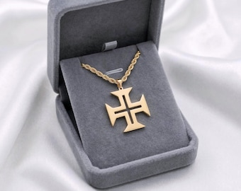 Portuguese Cross Necklace, Order of Christ Pendant Waterproof Steel