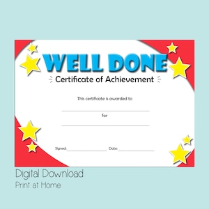 Kids certificate of achievement, good behaviour reward, digital download awards, congratulations certificate, well done gift for children