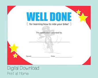Kids bike certificate, boys certificate for cycling, cycling award for child, bike riding award, kids certificate of achievement, download