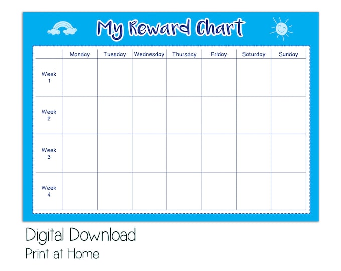 Printable Reward Chart, Kids Reward Chart Printable, Boys Reward Chart ...