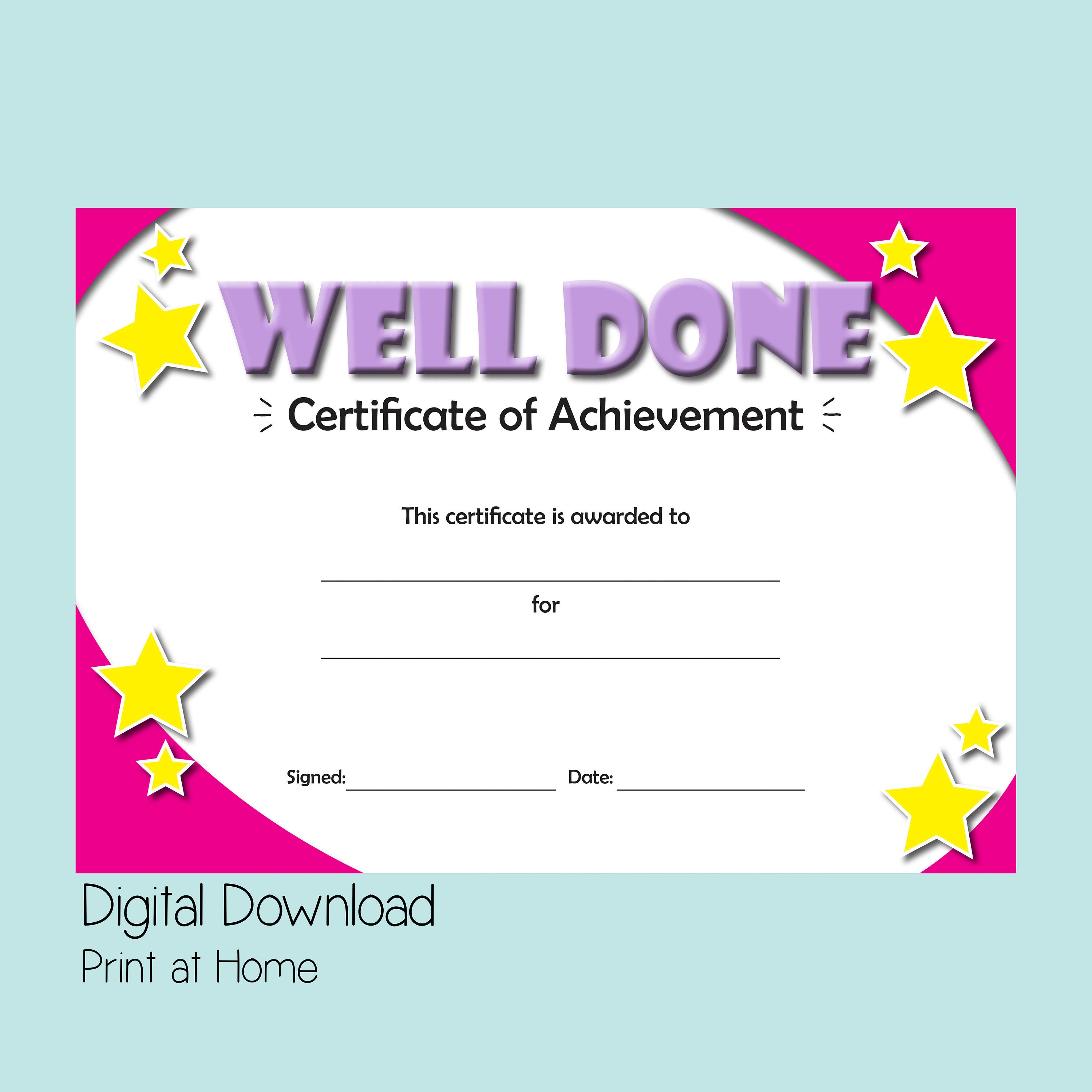 Printable Certificate of Achievement, Good Behaviour Reward, Digital  Download Awards, Congratulations Certificate, Well Done Gift for Girls -  Etsy