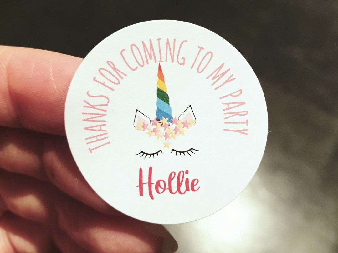 Thank You Party Bag Stickers, Girls Party Favours, Unicorn Party Bag