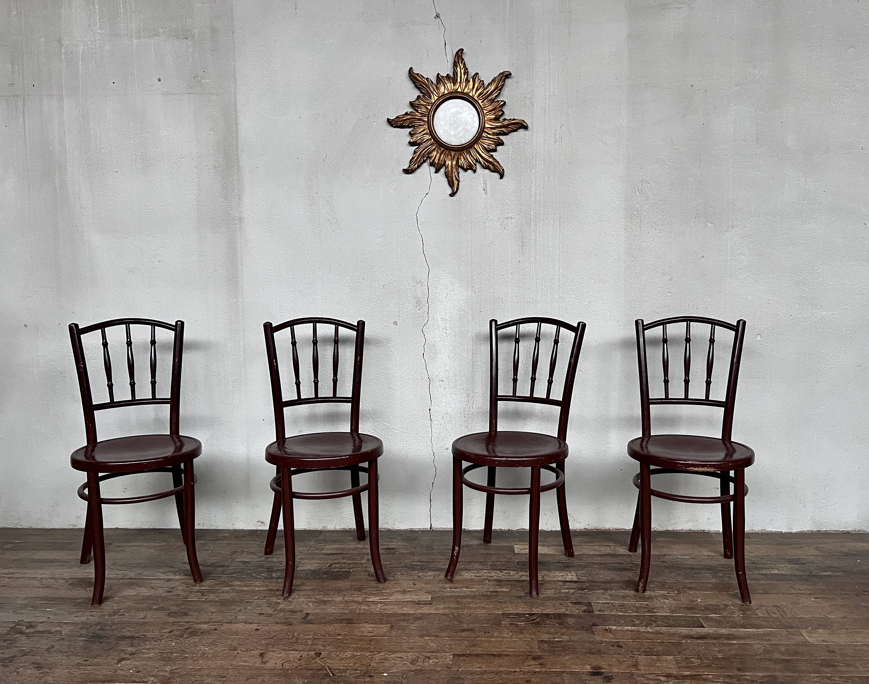 Série 4 Chaises Fischel en Bois Troquet Bistrot Brasserie Vintage 1950 Old French Furniture Chair Le