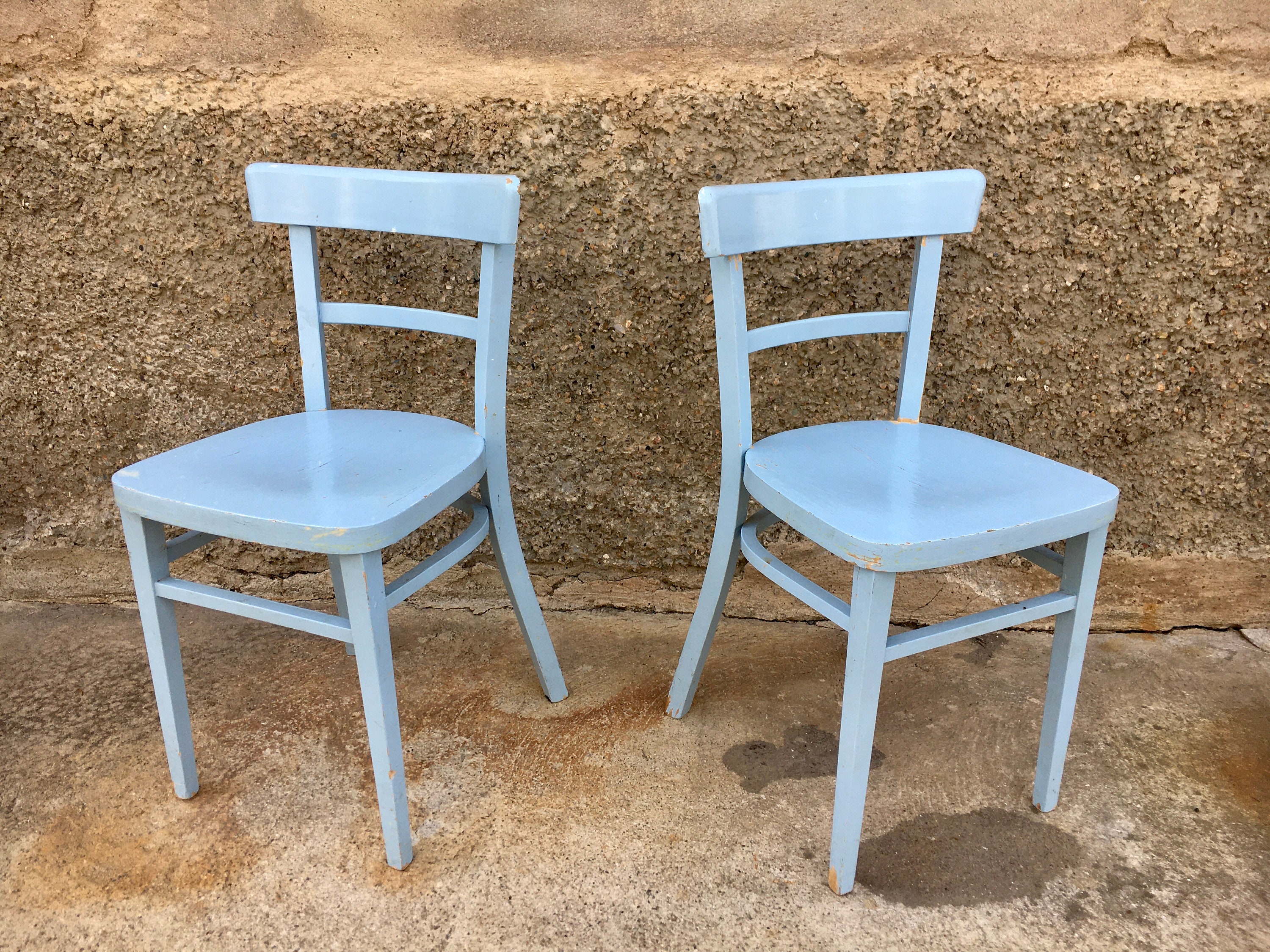 Paire de Chaise Bistrot en Bois Bleu Troquet Brasserie Parisienne Legrand Design