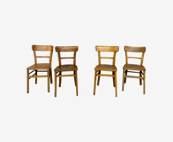 Série 4 Chaises en Bois Troquet Bistrot Brasserie Vintage 1950 Old French Furniture Chair Legrand De