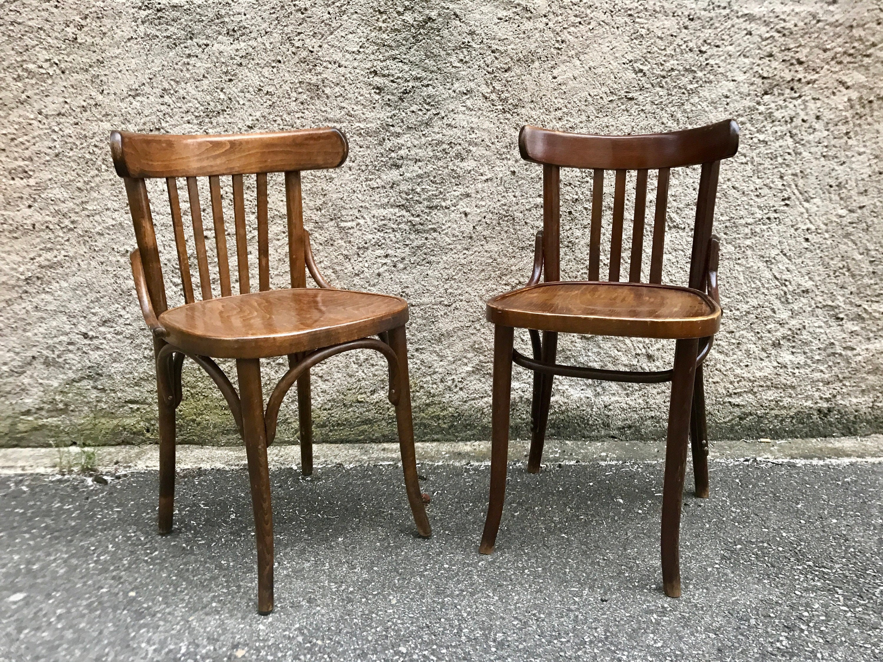 Vrai Fausse Paire de Chaise Bistrot Brasserie en Bois 1950 Vintage Rétro Ancien Bentwood Bitro Chair