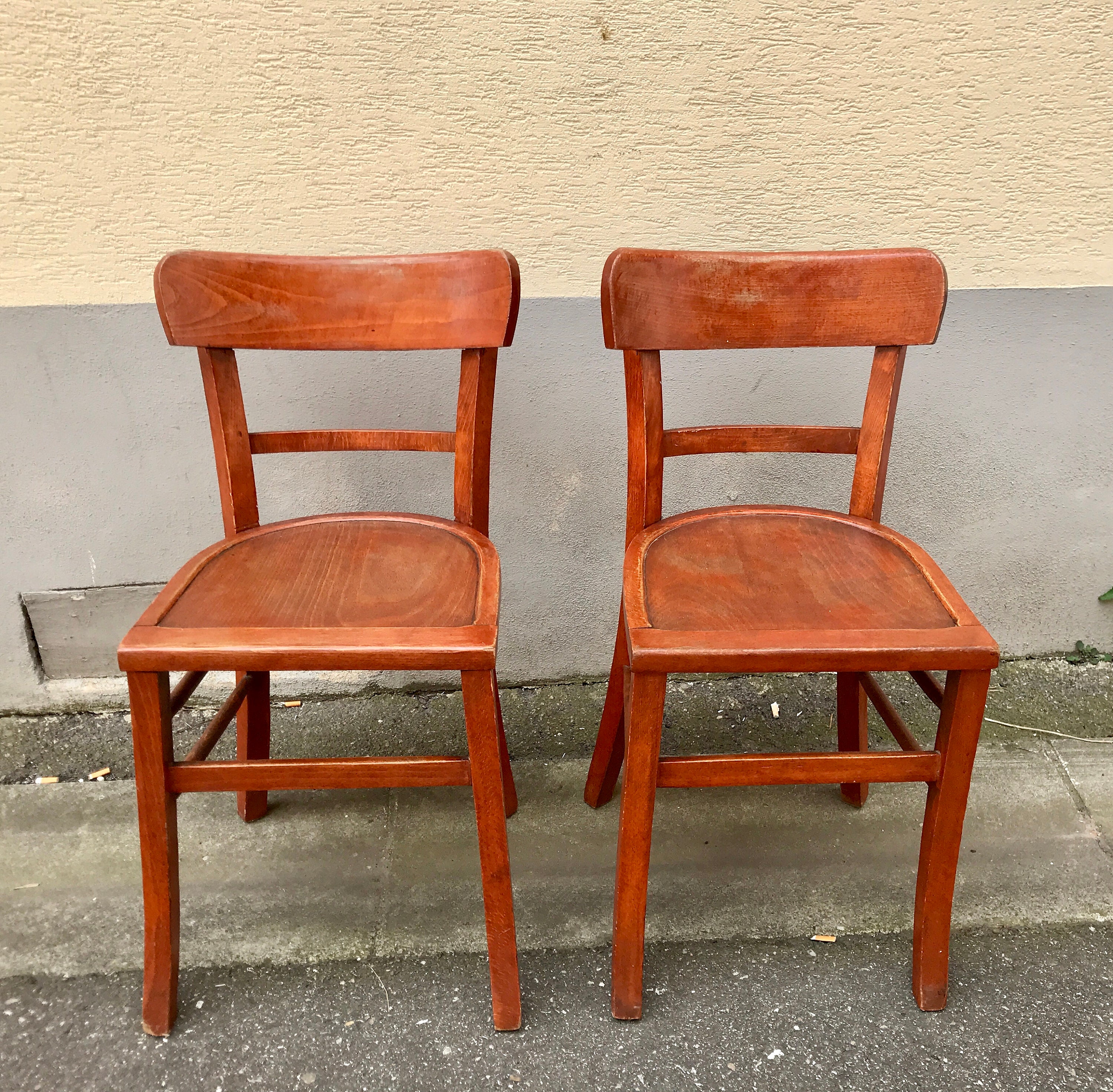 Paire de Chaise Bistrot Brasserie en Bois avec Sa Patine Orangée - Vintage Rétro Chair Bentwood Legr