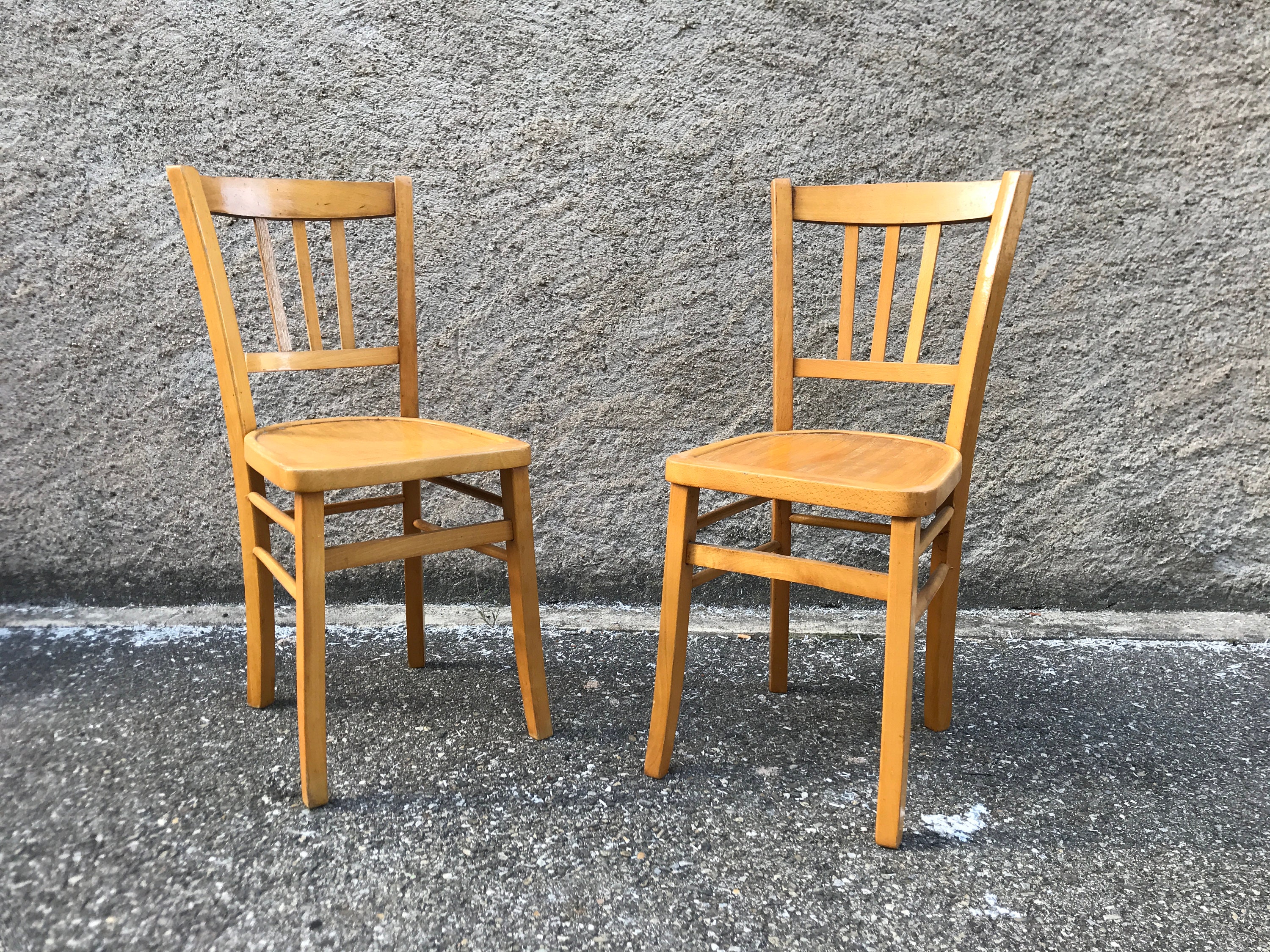 Paire de Chaise en Bois Bistrot Brasserie Vintage Rétro Bohème Lutherma Hêtre Clair Old French Furni