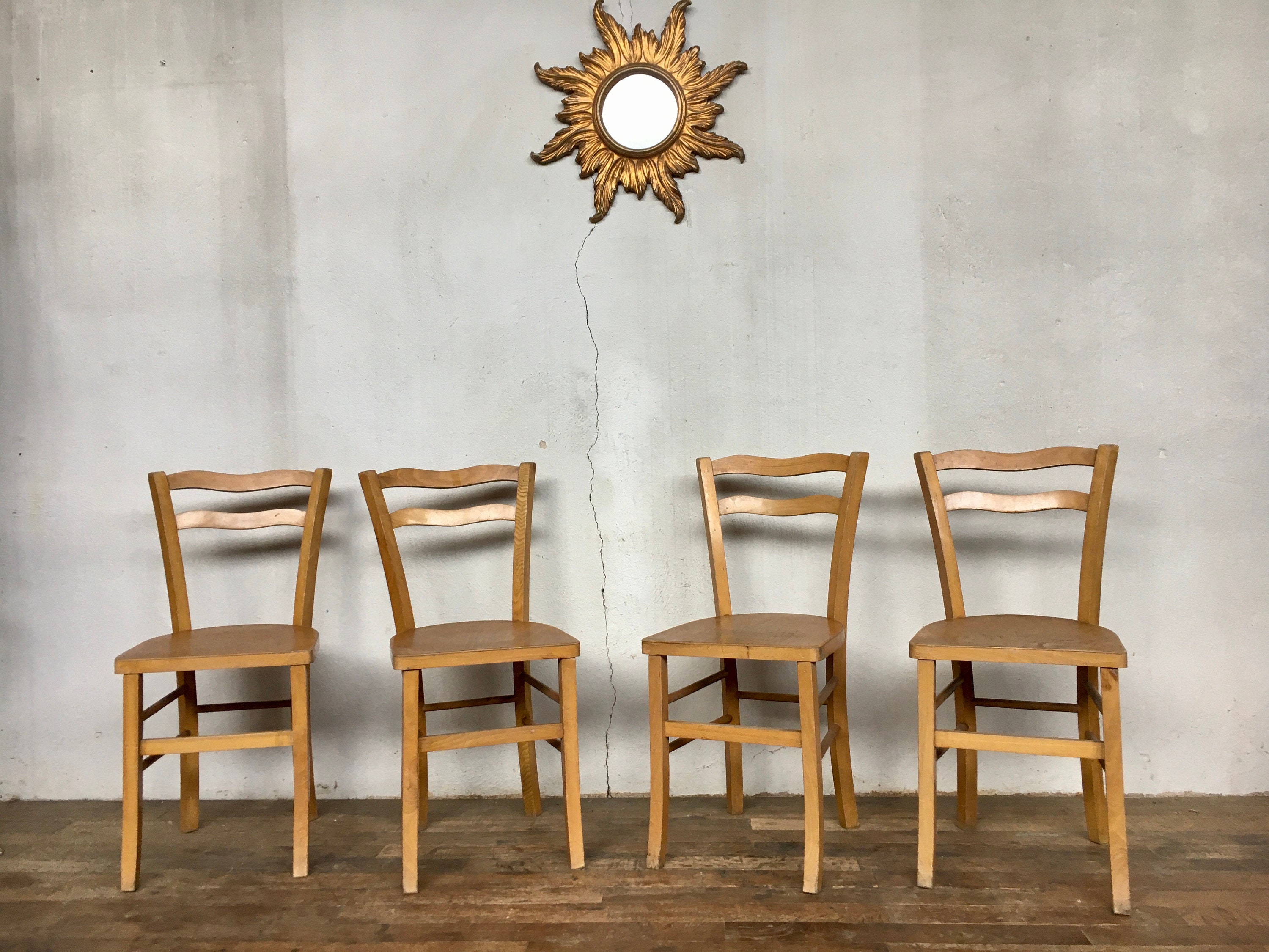 Série de 4 Chaises Bistrot Troquet Parisien en Bois Courbé 1950 Legrand Design