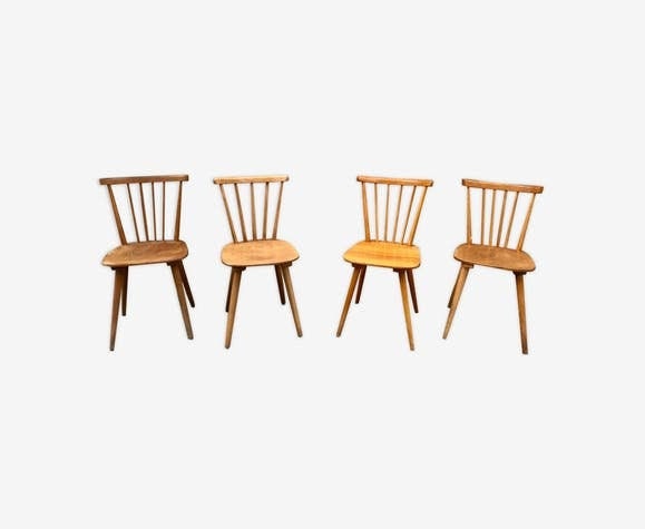 Série de 4 Chaises Bistrot/Bohème Hêtre - Pieds Compas Vintage Scandinave 1950 Bentwood Old Furnitur