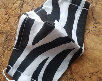 REUSABLE ZEBRA PRINT Cotton Shaped Facemask / Sustainable Face Covering / Luxury Mask / Animal Print / Gift for Animal Lovers