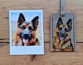 Llavero personalizado de pastor alemán para bolso, llavero de perro de cuero pintado a mano, regalo personalizado para pastor alemán, recuerdo conmemorativo para mascotas