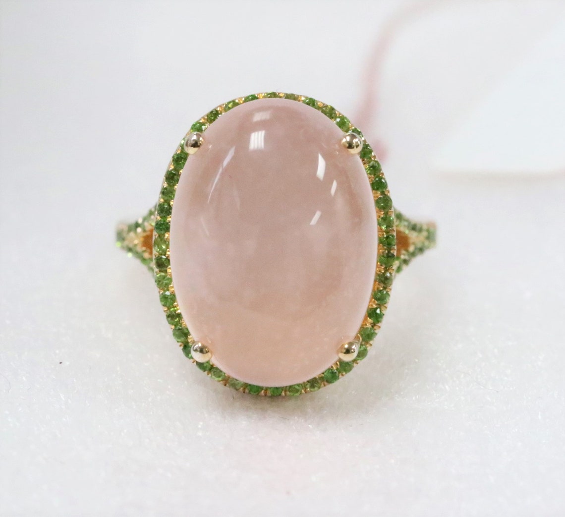 925 Yellow Vermeil/ Rose Quartz/ Diopside Ring Etsy